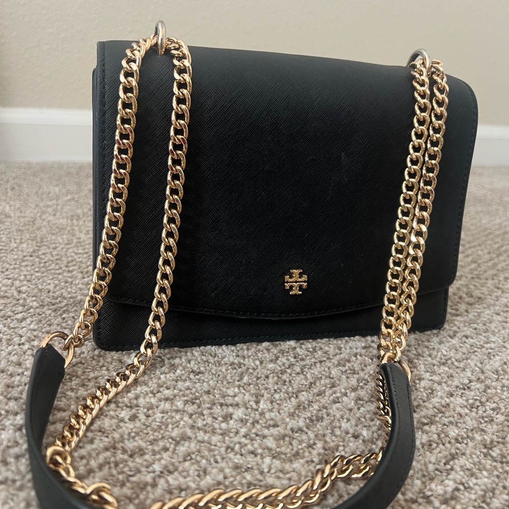 Tory Burch Black Crossbody with Gold Chain